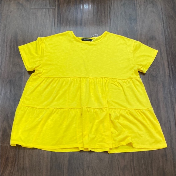 Sanifer Tops - Sanifer Peplum Vibrant Yellow Boxy Tiered Short Sleeve Tee